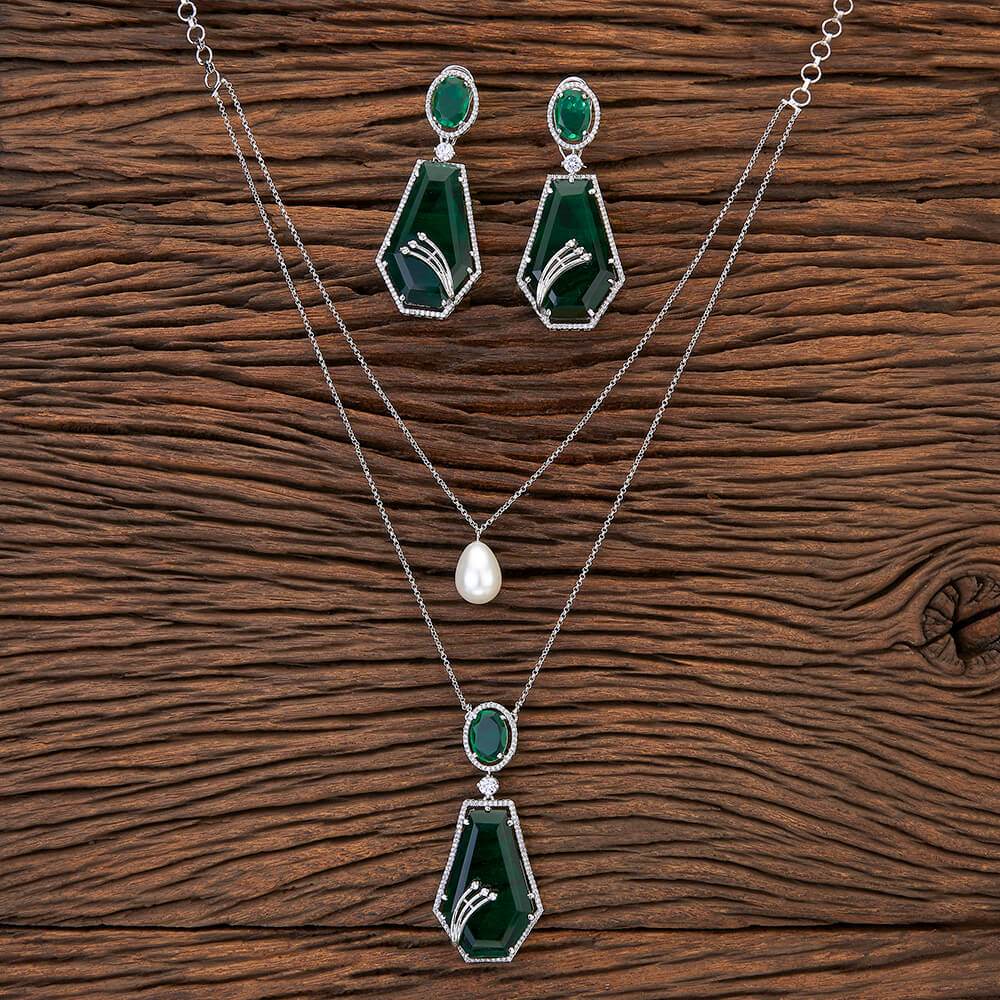 Green Diamond Pearl Drop Set - KraftKarat