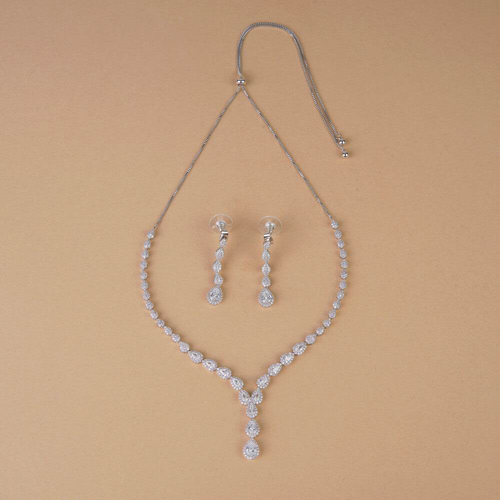 Starlight Teardrop- silver Bridal Set - KraftKarat