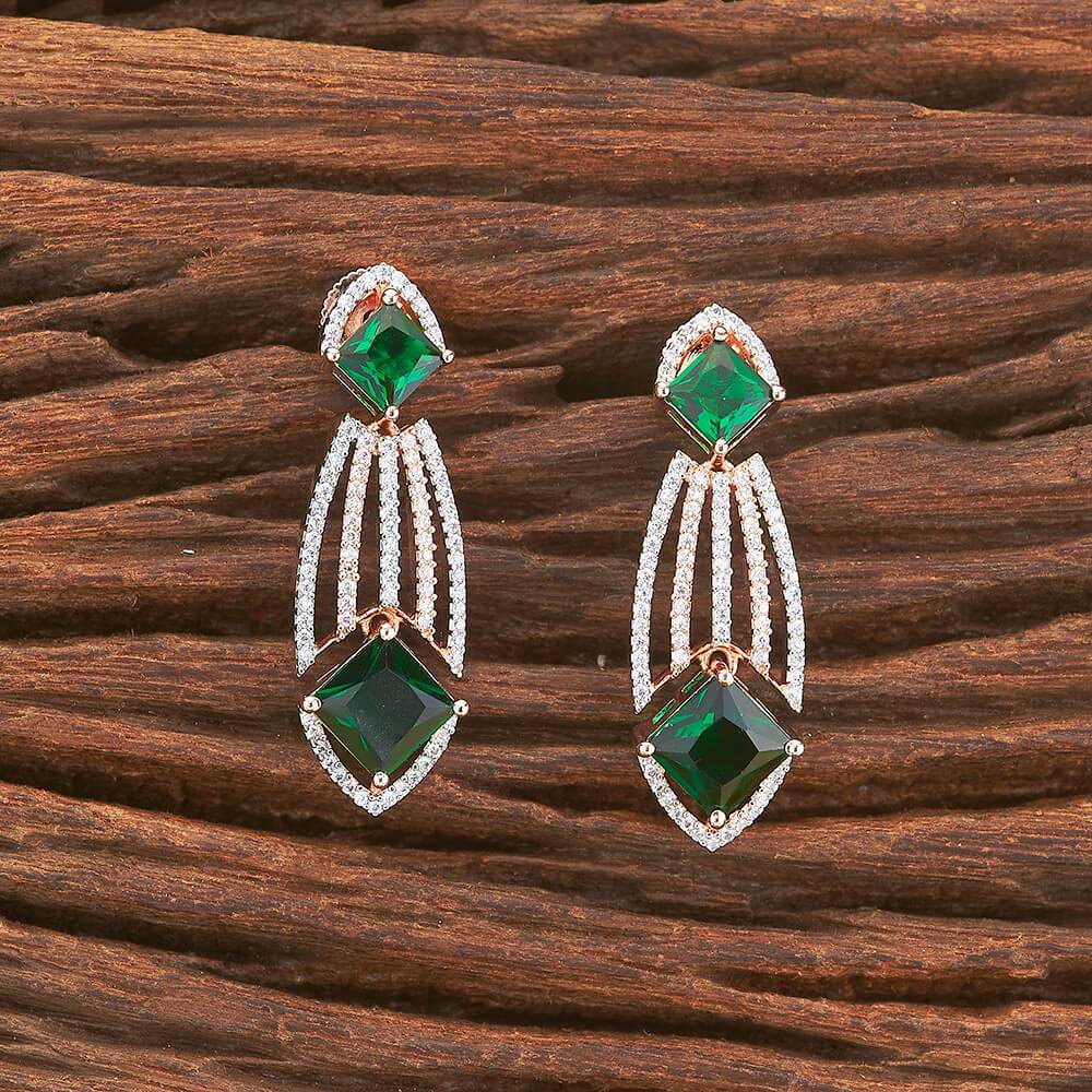 Azure Royal Green Diamond Earrings - KraftKarat