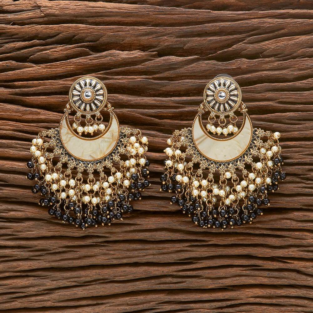 "The Mehrab" Enameled Diamond and Pearl Chandbali Earrings