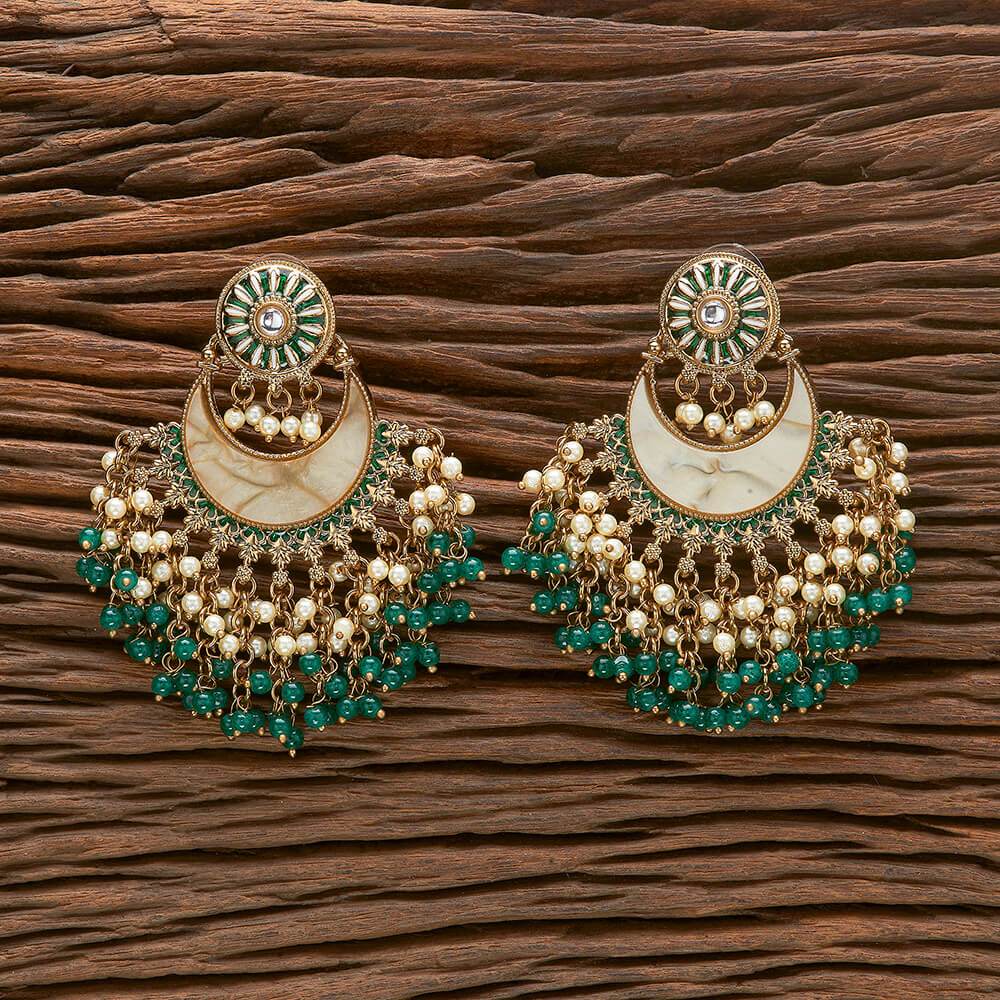 The Emerald Empress" Enameled Diamond and Pearl Chandbali Earrings