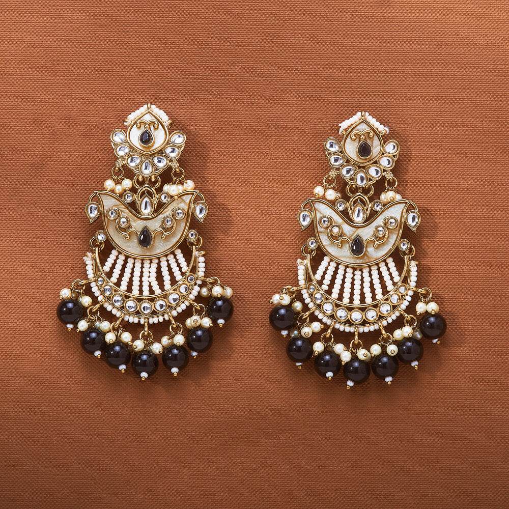 The Obsidian Crescent Royal Chandbali Earrings - KraftKarat