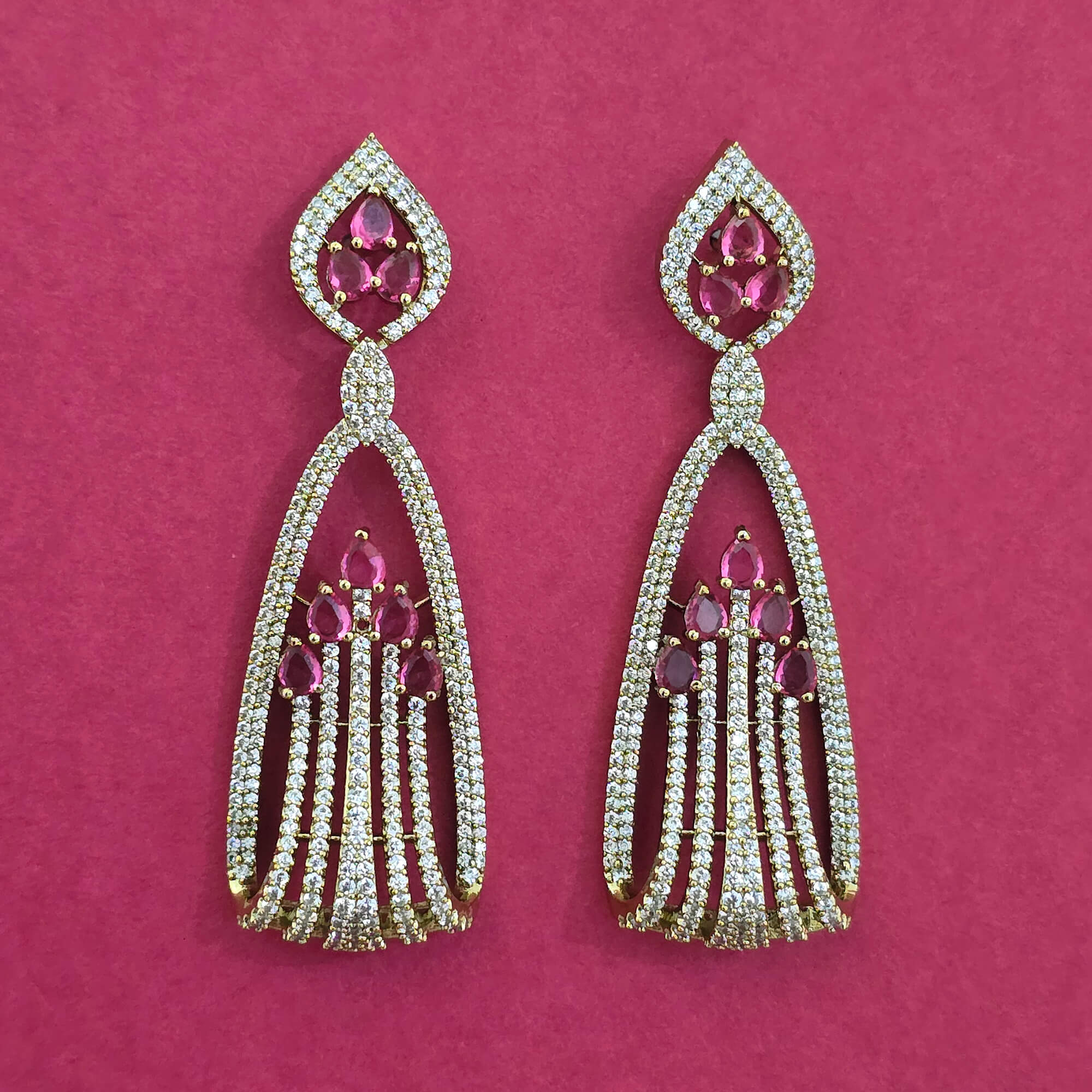 Radiant Rose: Teardrop Tassel Statement Earrings KraftKarat