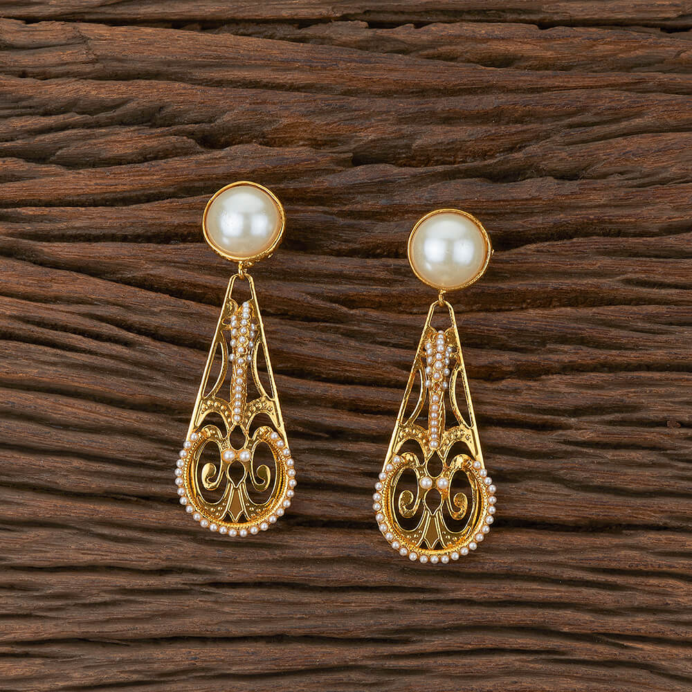 Gold-Plated Teardrop Earrings with Pearl Studs KraftKarat