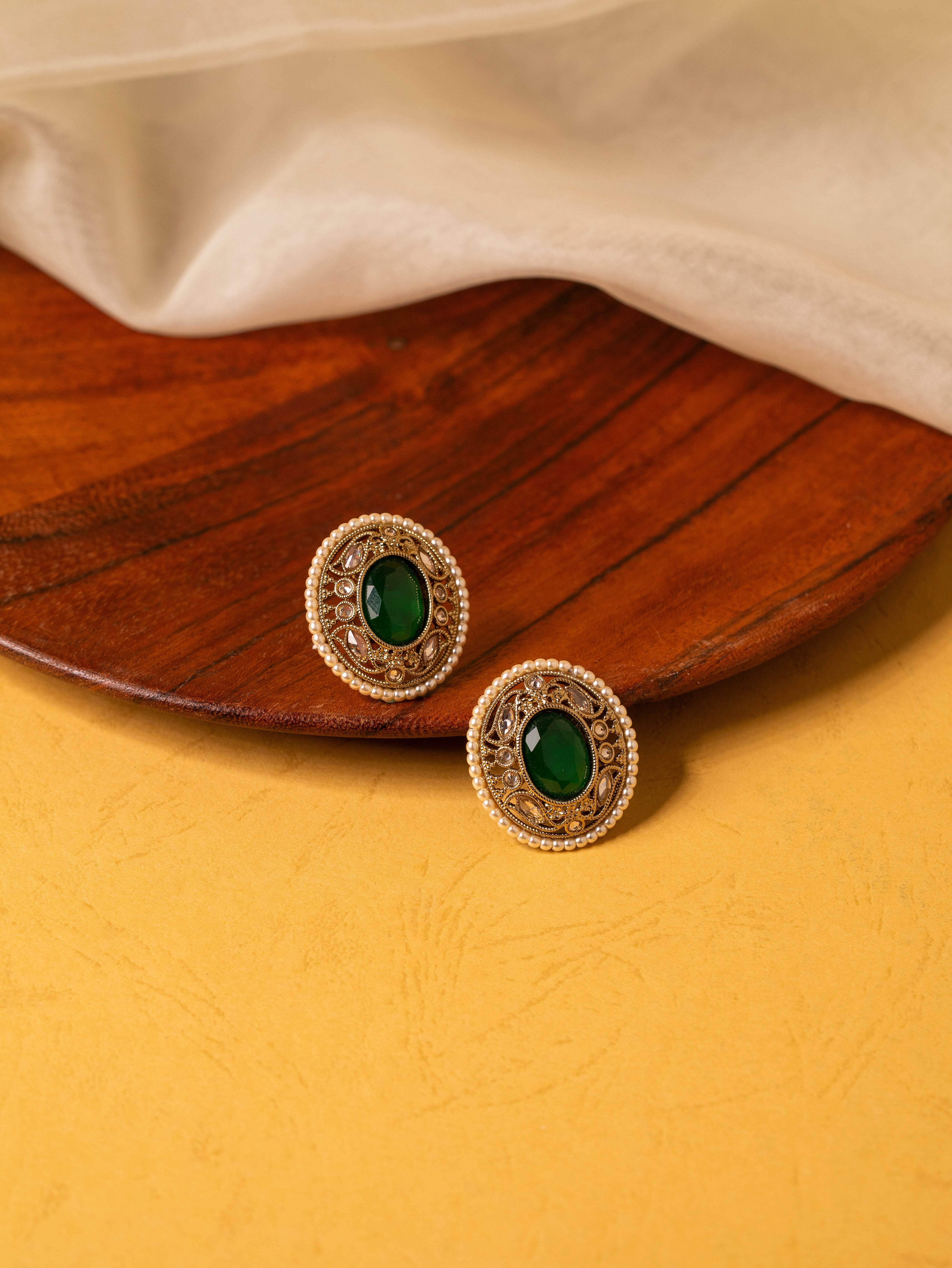 Green Emerald Halo Earrings - KraftKarat