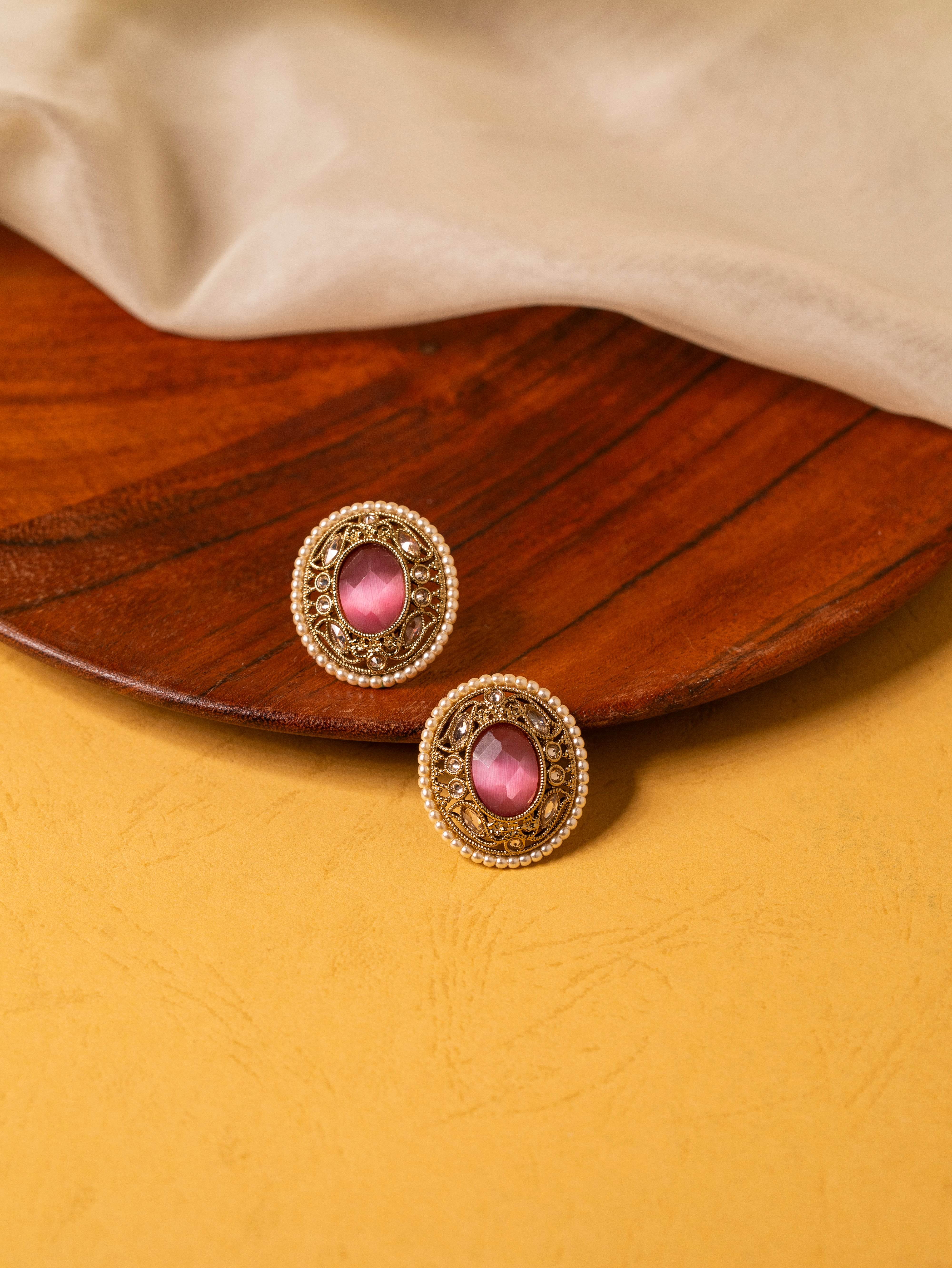 Majestic Pink Halo Earrings - KraftKarat