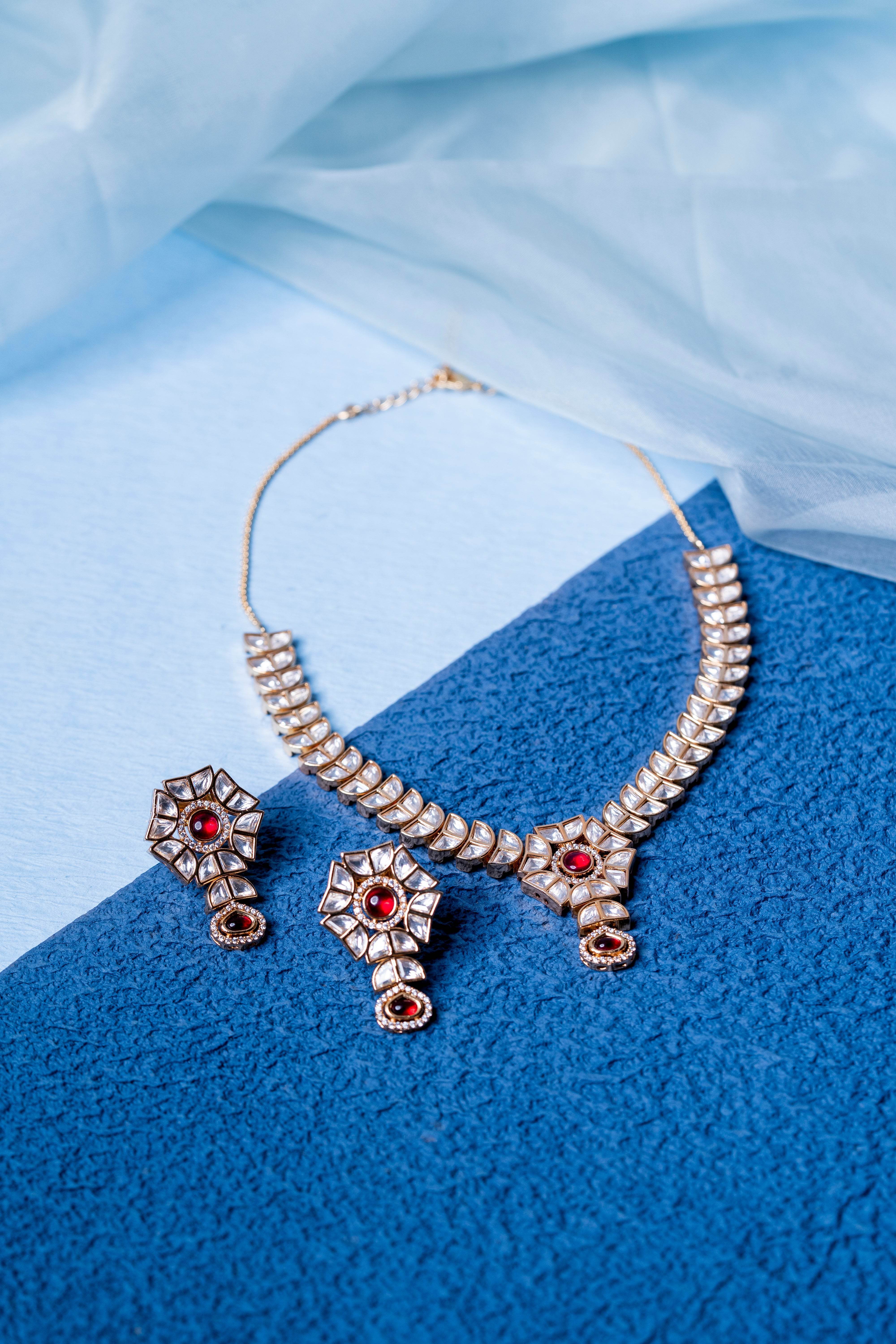 Exquisite Ruby & Kundan Gold Plated Jewellery Set - KraftKarat