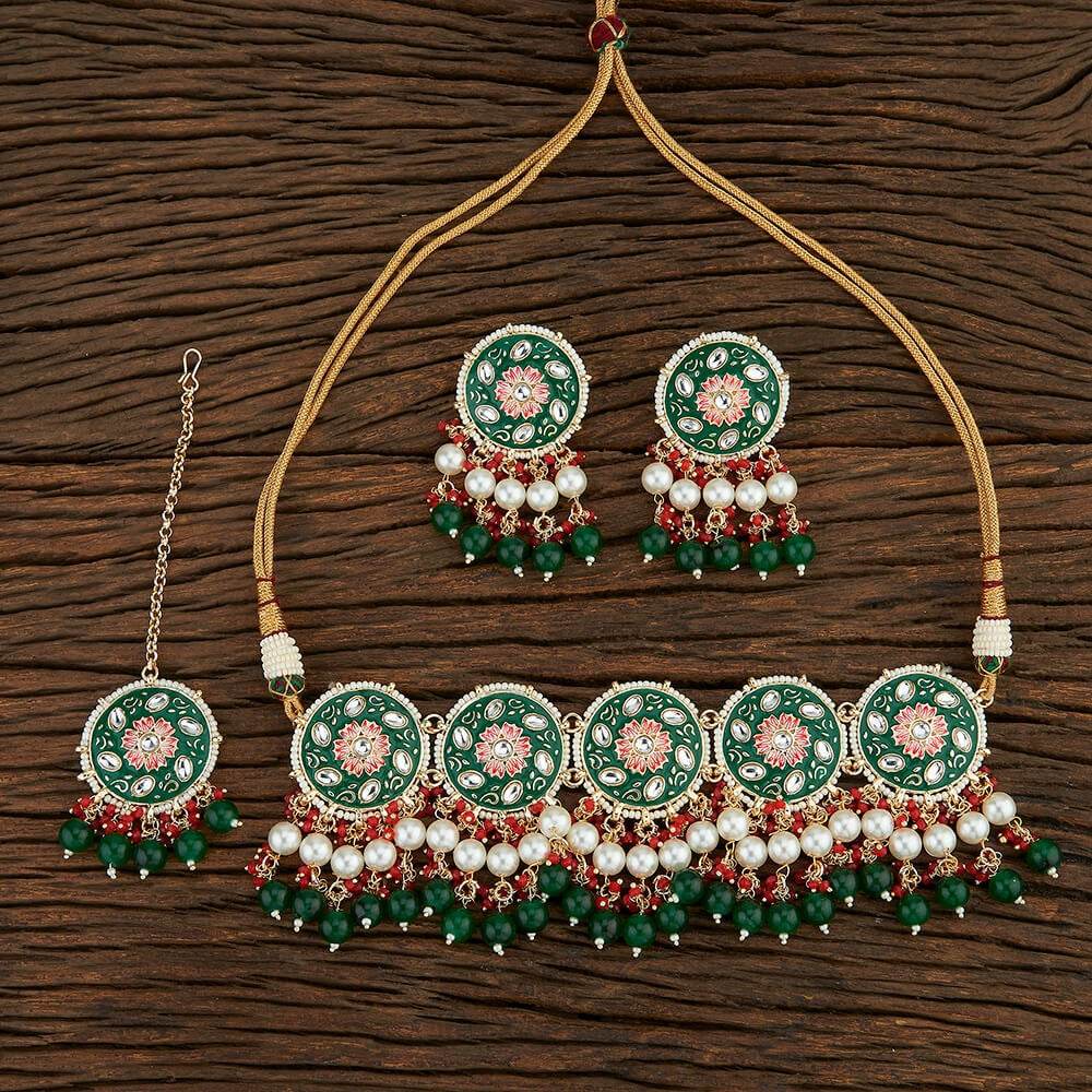 Mugdha Kundan and Meenakari Bridal Set - KraftKarat