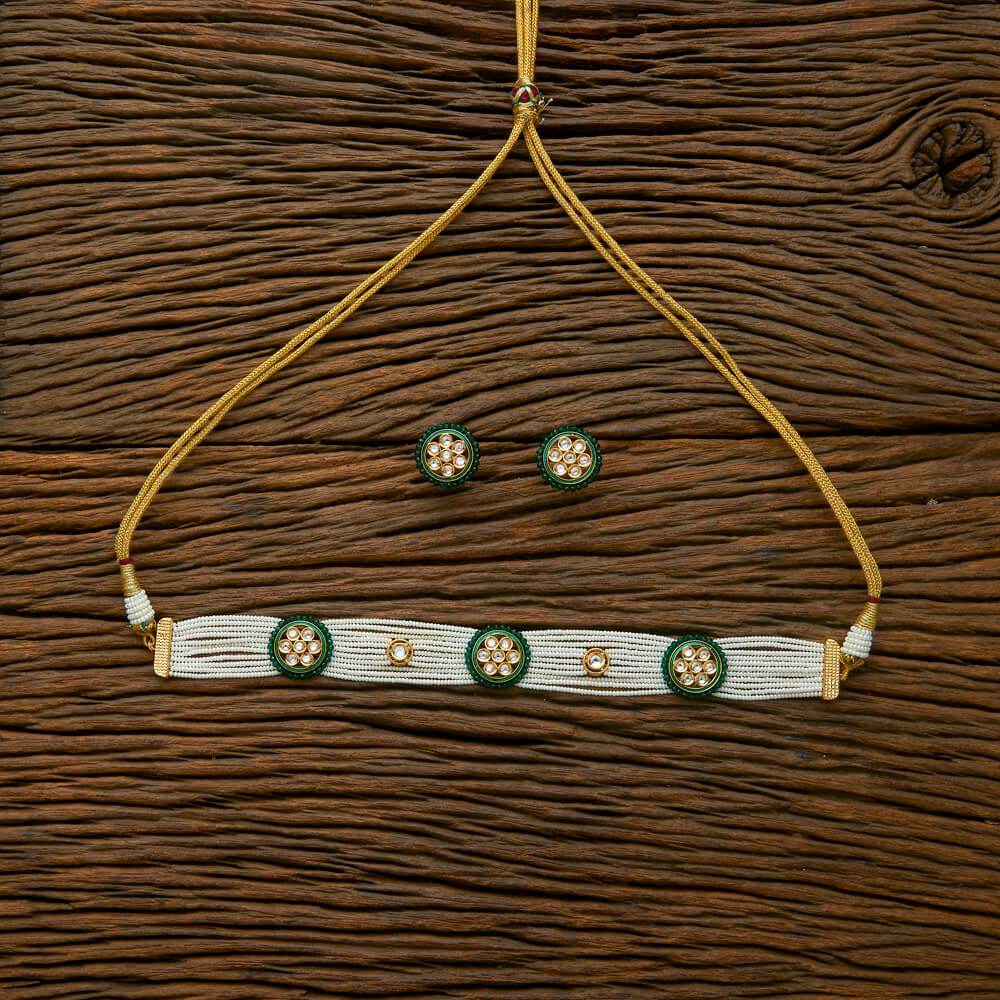 The 'Pari' Kundan Pearl Choker Set - KraftKarat