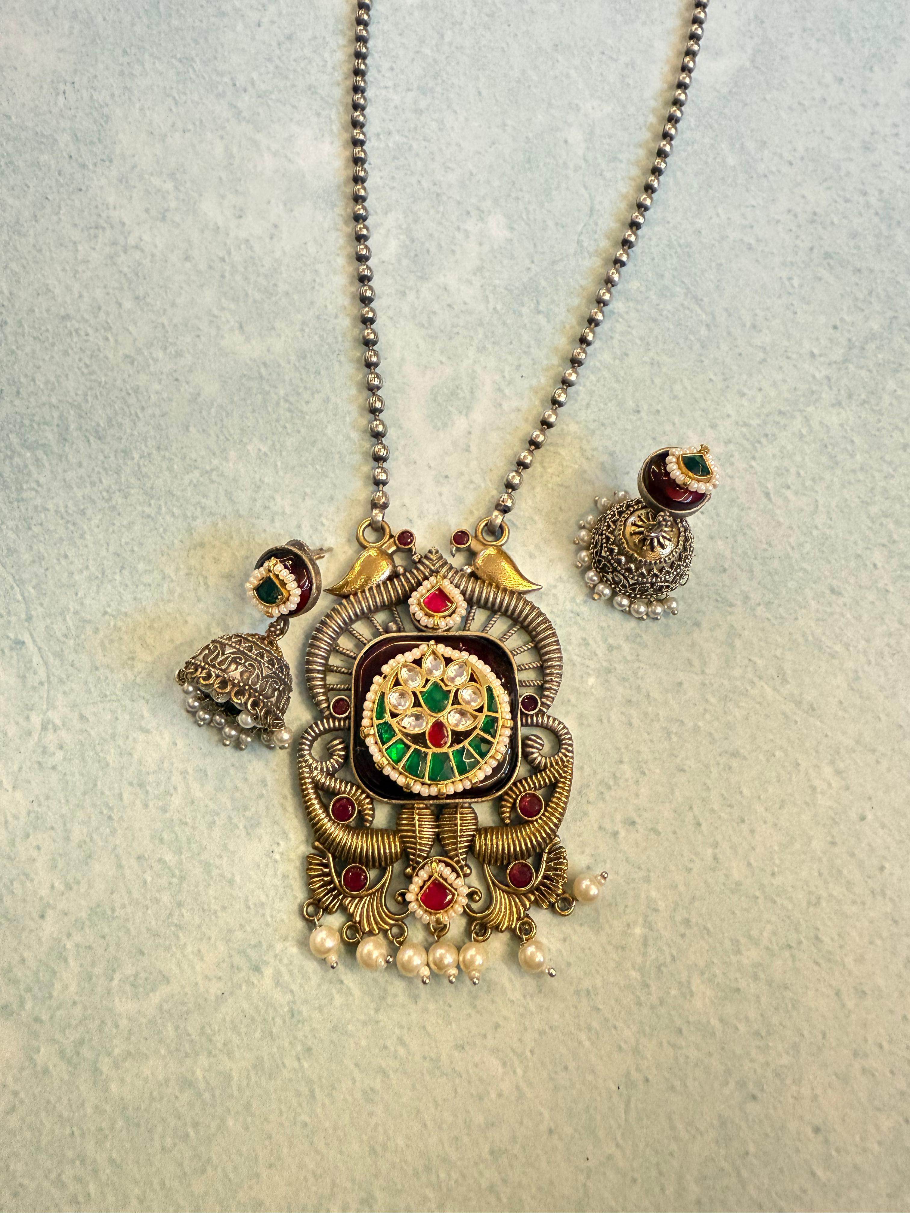 German Silver Antique Pendant Necklace - KraftKarat