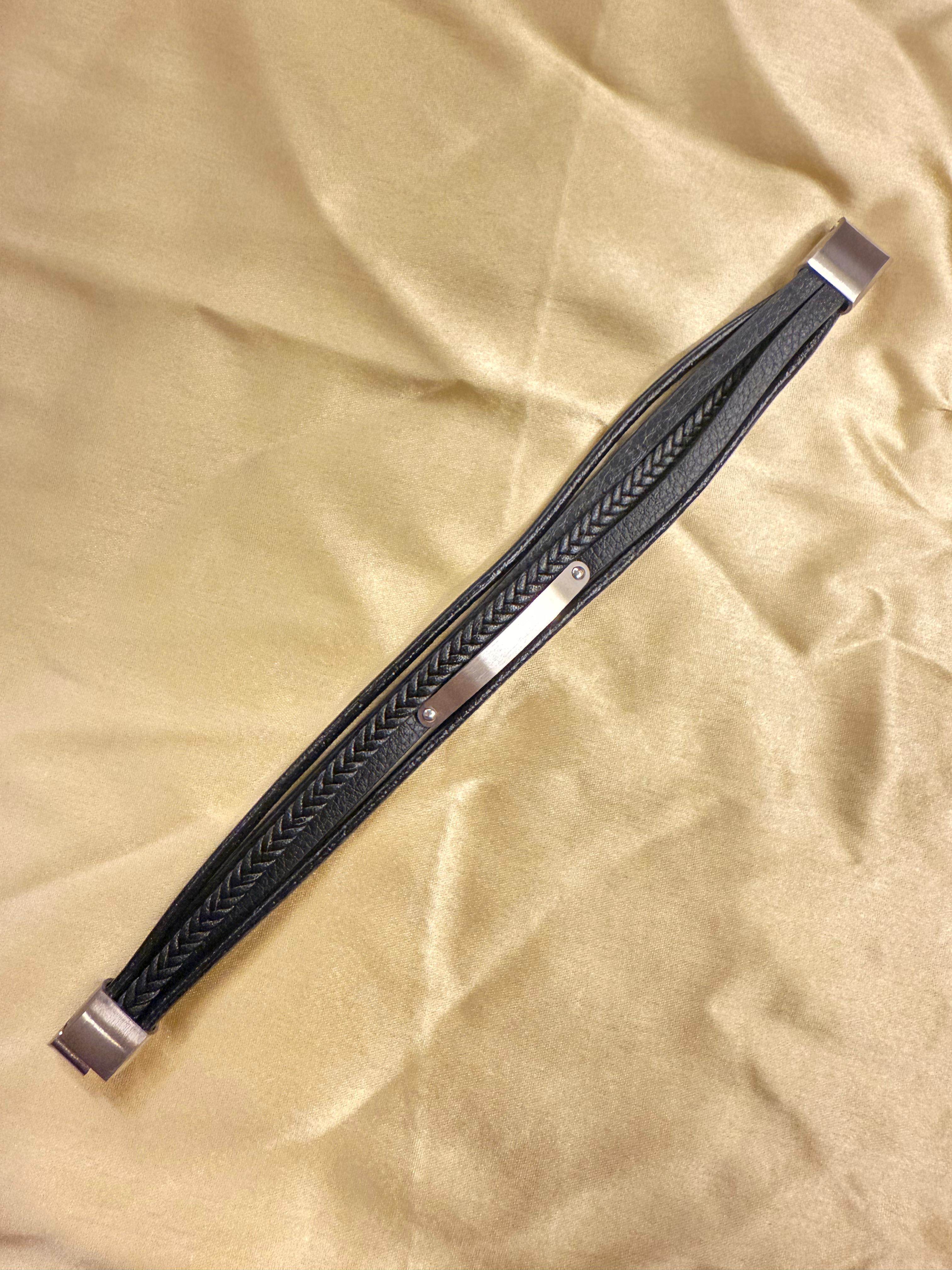 Triple Braided Black Leather Bracelet - KraftKarat