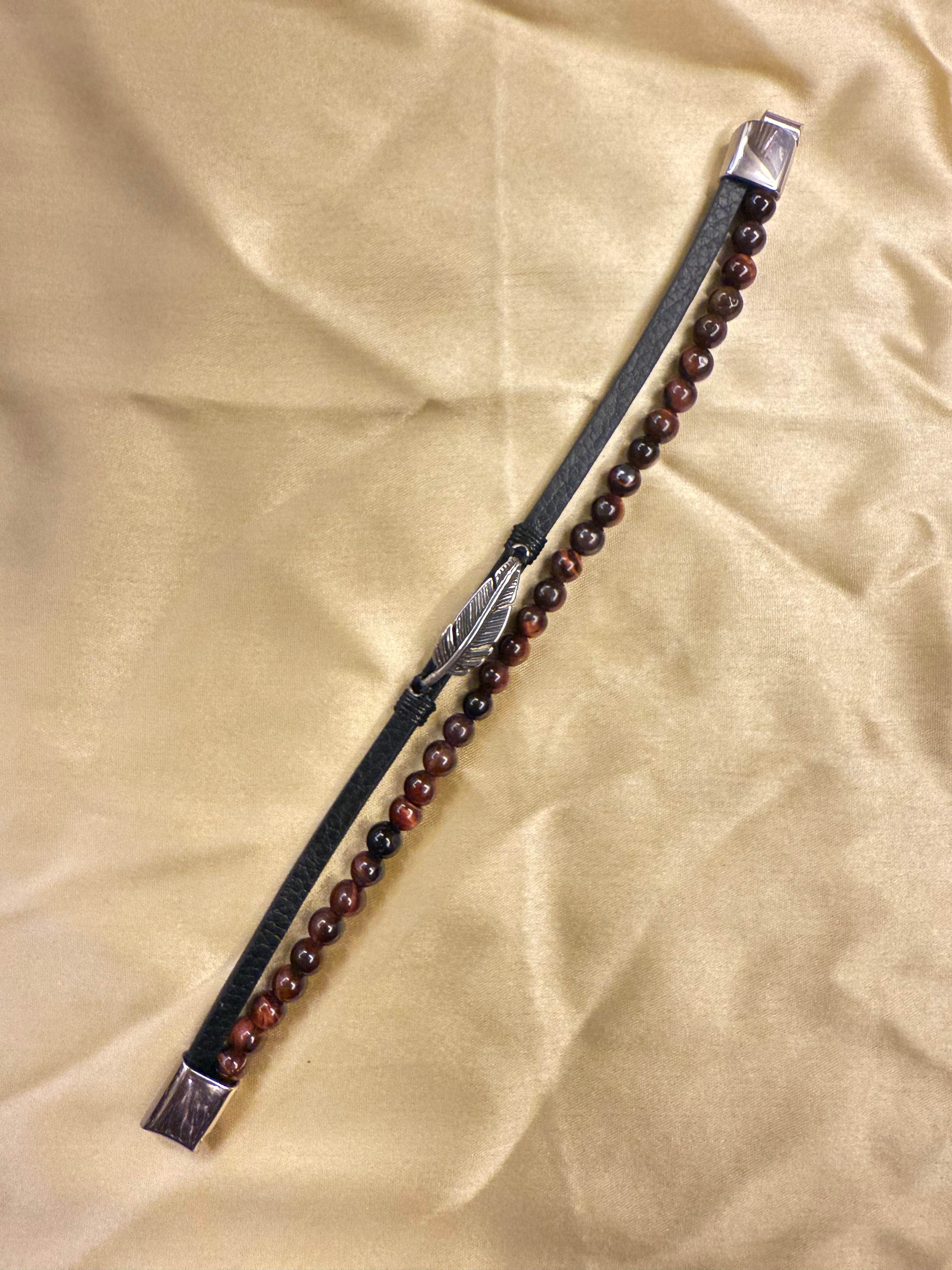 Dual Strand Leather & Tiger Eye Bead Bracelet - KraftKarat