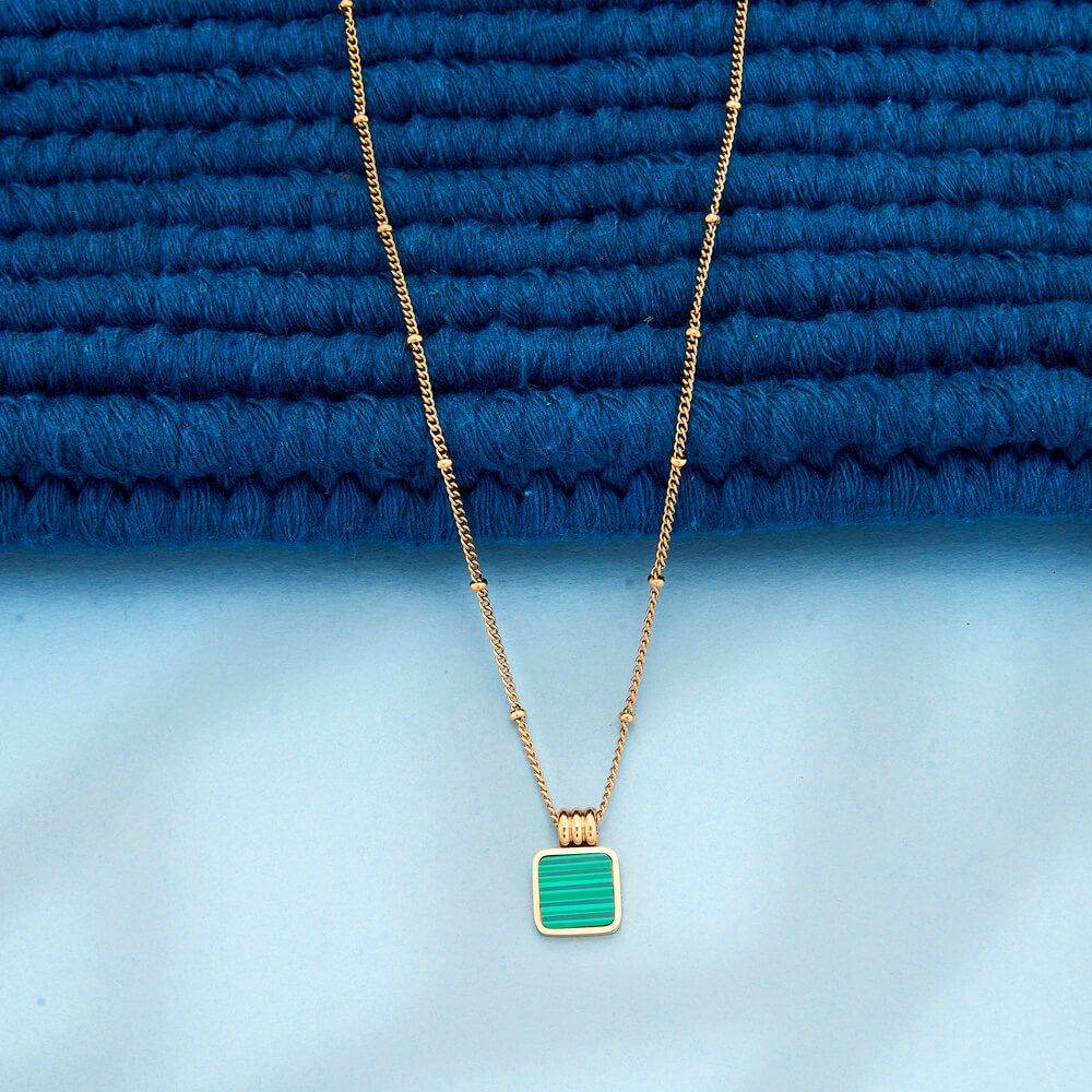 Gold & Teal Square Pendant Necklace - KraftKarat