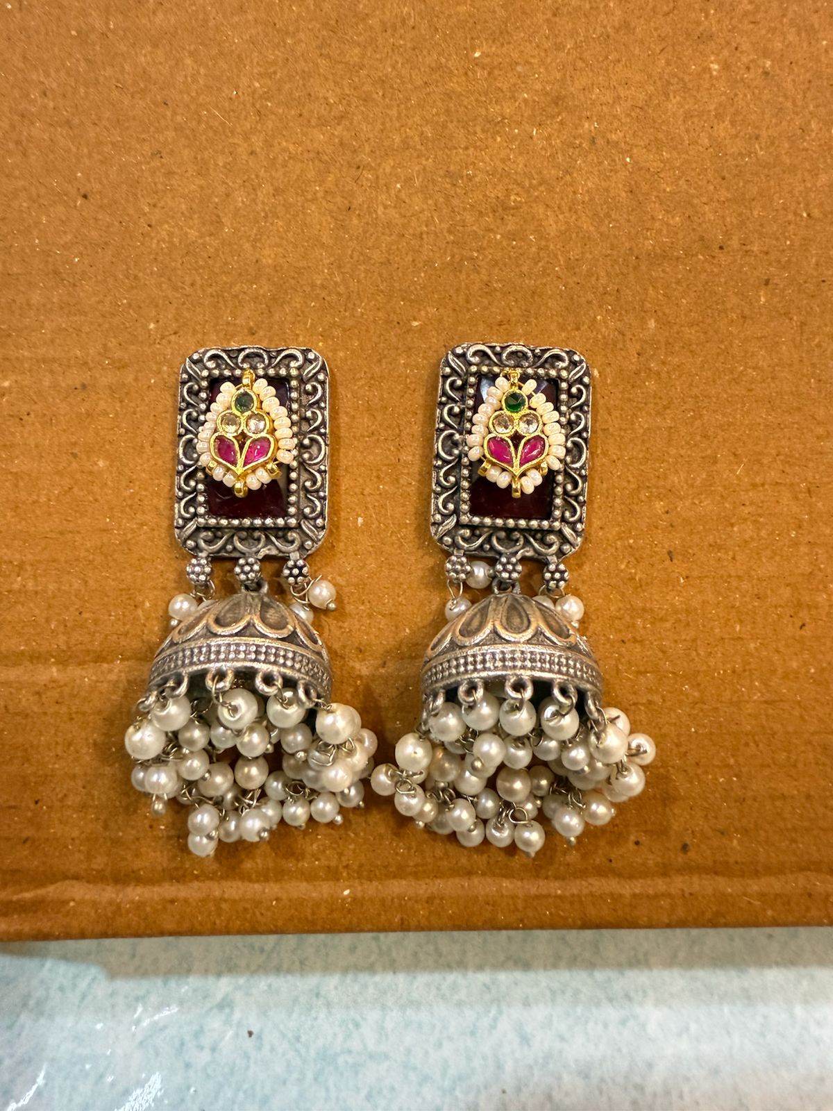 Maharani Ruby and Pearl Jhumka Earrings - KraftKarat