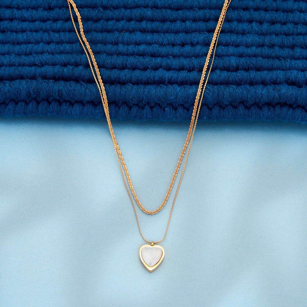Double Chain Mother-of-Pearl Heart Necklace - KraftKarat